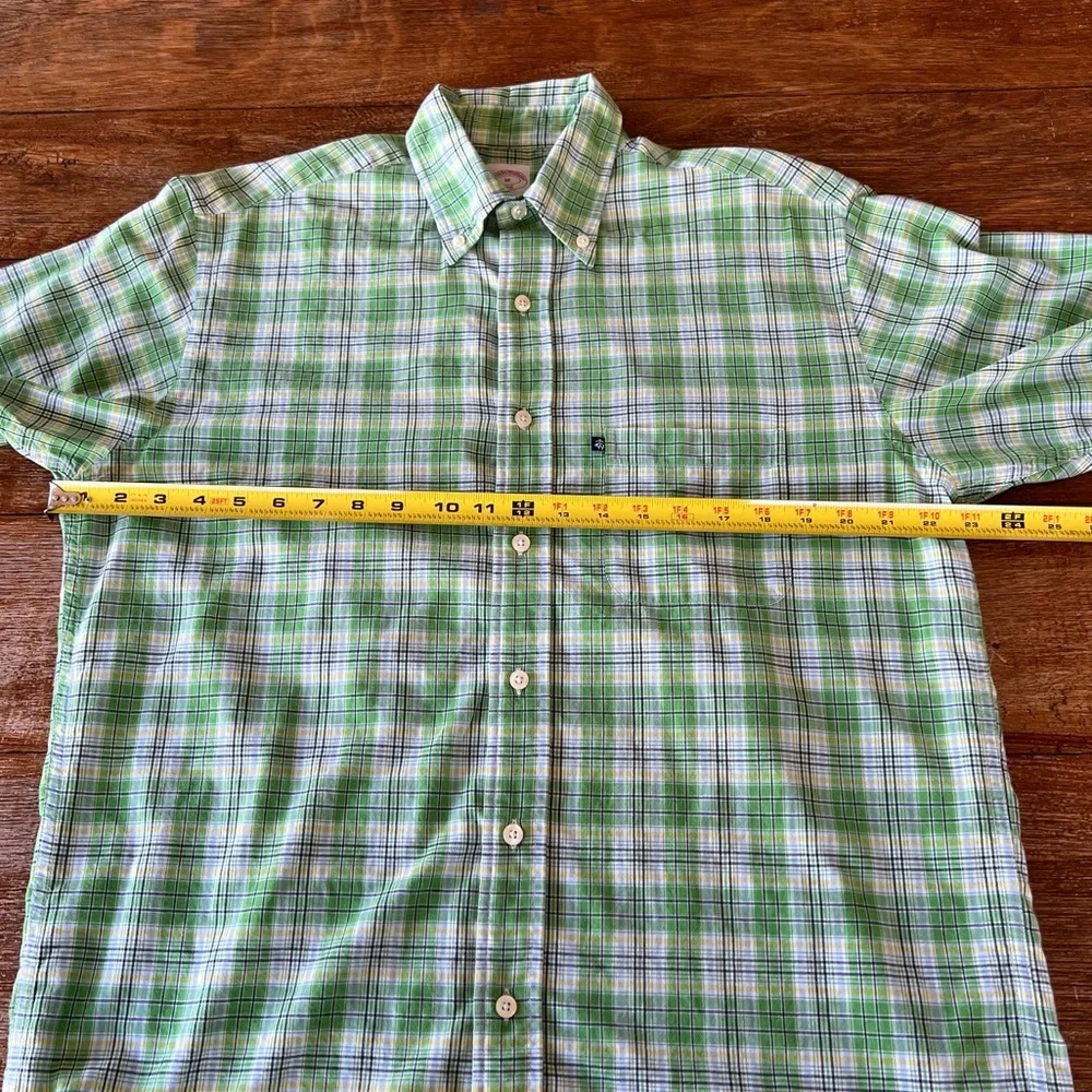 Brooks Brothers 346 Button Down Short Sleeve Shirt Mens Green Plaid Medium